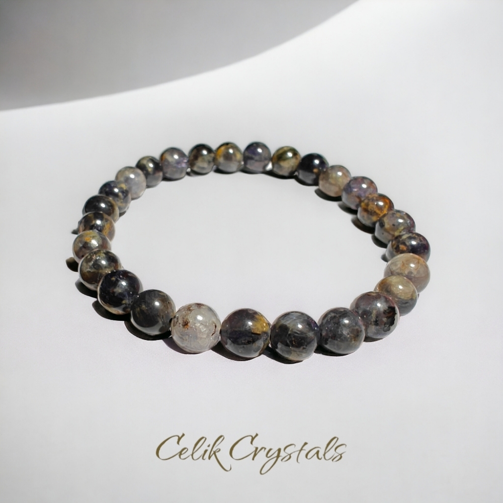 Lolite Bracelet Natural Stones 8mm Stretches Unisex Healing Bracelet